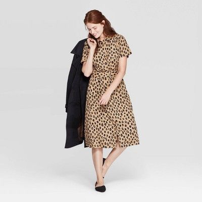 Women's Leopard Print Short Sleeve Collared Midi Shirtdress - A New Day™ Tan | Target