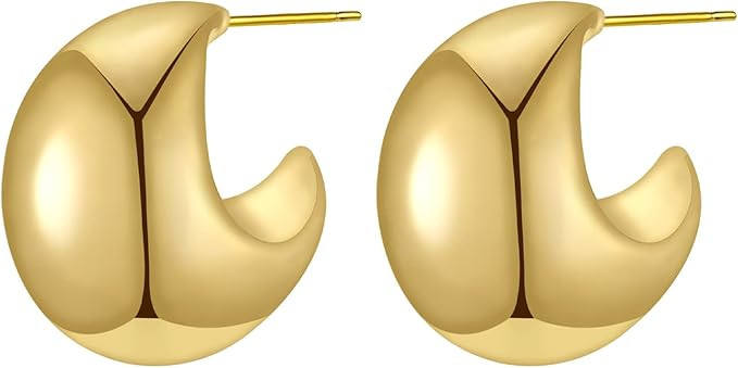 Apsvo Chunky Gold/Silver Hoop Earrings for Women, Lightweight Hollow Open Hoops Hypoallergenic Ea... | Amazon (US)