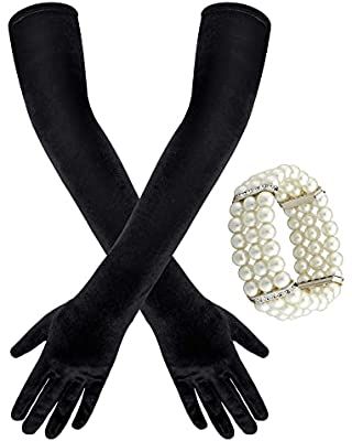 BABEYOND Long Opera Party Gloves 1920s Flapper Gatsby Accessories Velvet Stretchy Elbow Gloves | Amazon (US)