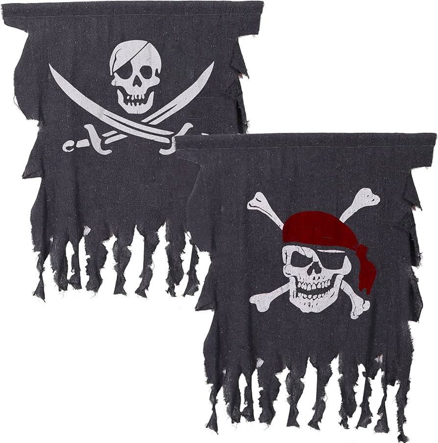 2 Pieces Halloween Pirate Flag 3 x 2.5 Feet Jolly Roger Flag Weathered Pirate Flag Retro Pirate C... | Amazon (US)