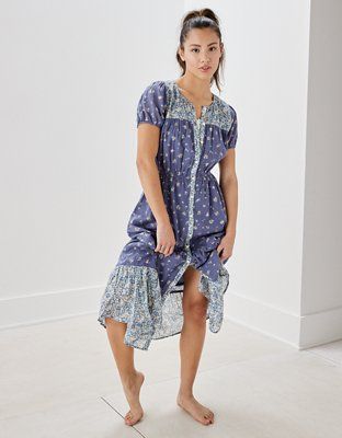 AE Floral Short-Sleeve Midi Dress | American Eagle Outfitters (US & CA)