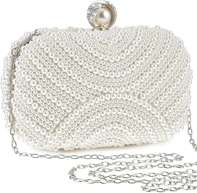 Xuhal Pearl Clutch Purse Women Evening Bag Beaded Handbag Artificial Pearl Bride Purse with Chain... | Amazon (US)
