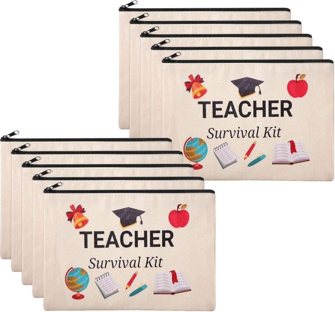 Frienda 10 Pieces Teacher Gifts Bag Cosmetic Bags Teacher Makeup Pouch Bag Travel Toiletry Case T... | Amazon (US)