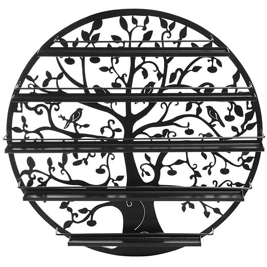 Tree Silhouette Black Round Metal Wall Mounted 5 Tier Salon Nail Polish Rack Holder/Wall Art Disp... | Amazon (US)