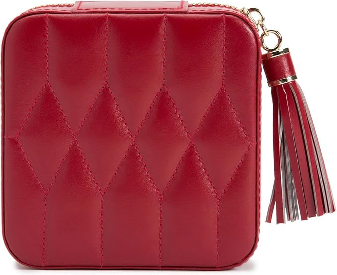 WOLF Caroline Zip Travel Case, Red - Seven Ring Rolls, Four Compartments, Three Necklace Hooks & ... | Amazon (US)