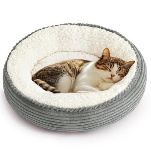 Love's cabin Round Donut Cat and Dog Cushion Bed, 20in Pet Bed for Cats or Small Dogs, Anti-Slip & Water-Resistant Bottom, Super Soft Durable Fabric Pet beds, Washable Luxury Cat Dog Bed Stripe Grey | Amazon (US)