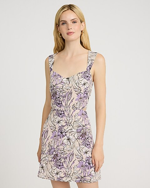 Floral Sweetheart Cap Sleeve Cutout Mini Fit And Flare Dress | Express