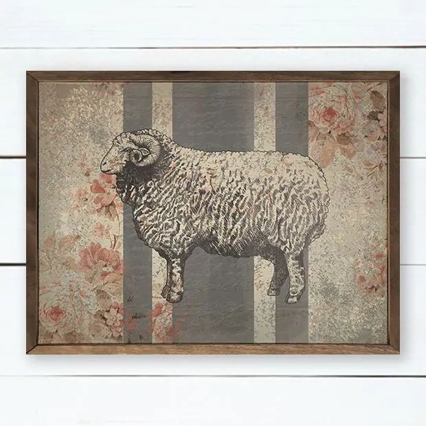 Framed Sheep Wall Art | Antique Farm House