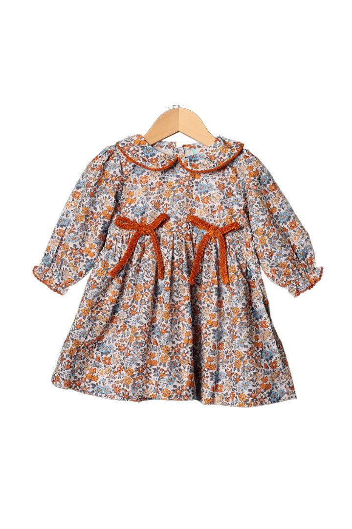 Fall Floral Velvet Bow Dress | The Smocked Flamingo