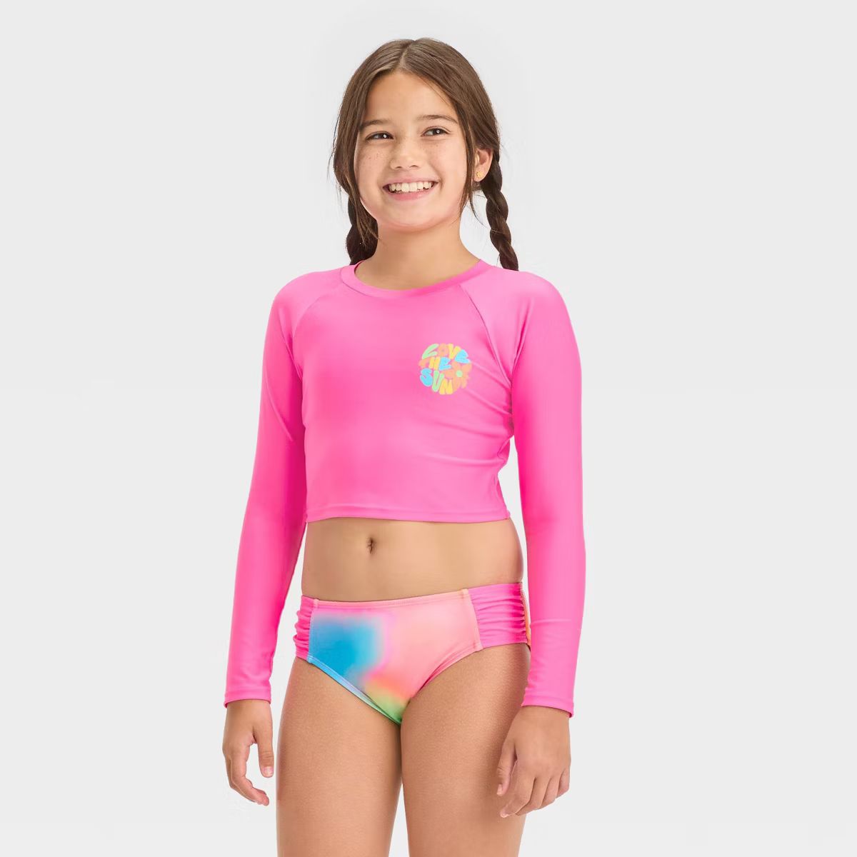 Girls' Rainbow Sparkle Rash Guard Set - Cat & Jack™ Pink | Target