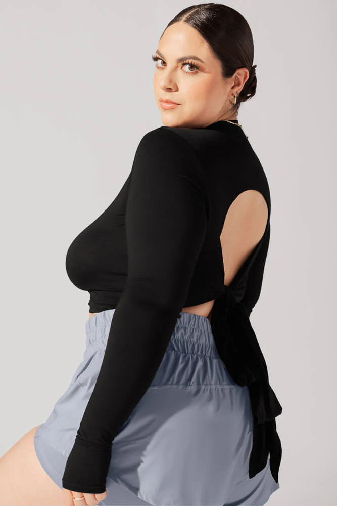 Bow Back Reversible Long Sleeve Top - Black | POPFLEX