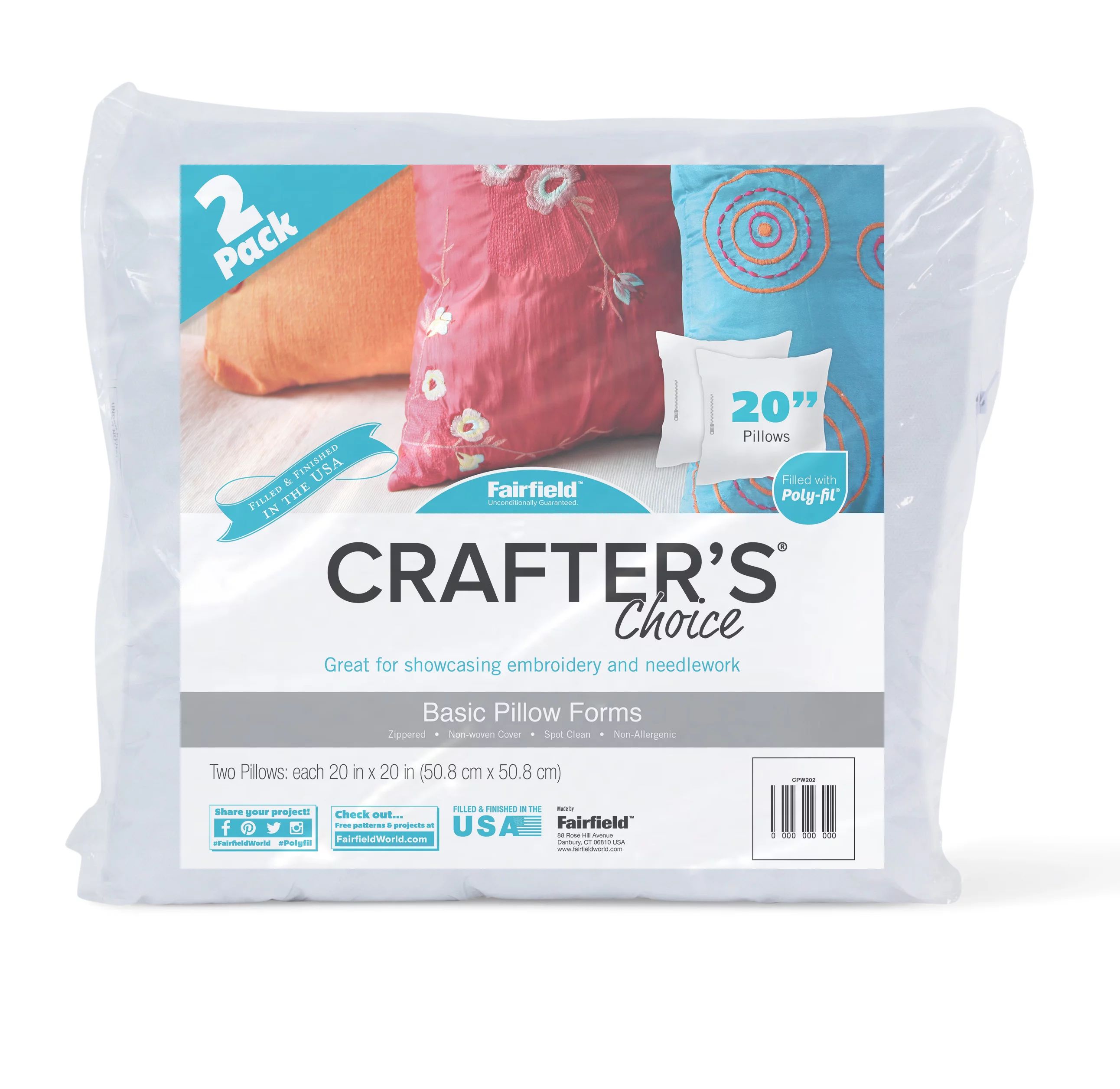 Fairfield Crafter's Choice 20"x20" Pillow Insert, Pack of 2 | Walmart (US)