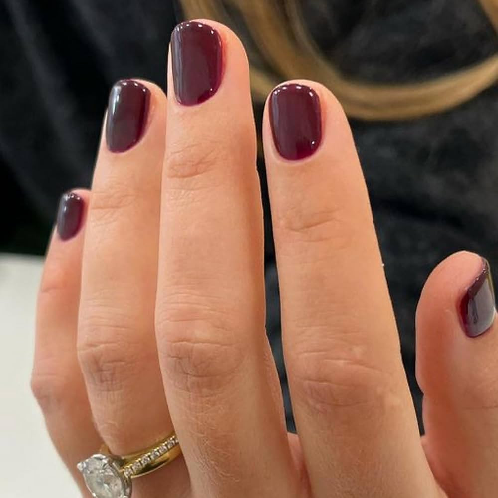 Extra Short Press on Nails Square Wine Red Fake Nails Petite Solid Color Acrylic Nails Fall Short... | Amazon (US)
