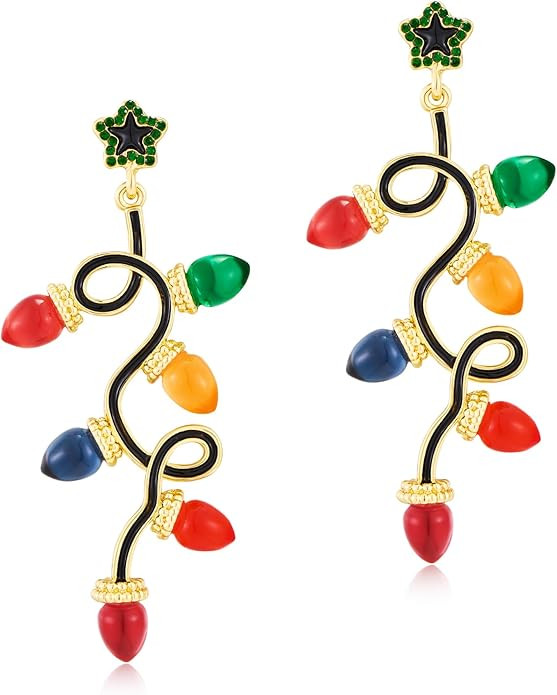 Christmas Earrings for Women Rhinestone Chritsmas Tree, Snowflake, Wreath, Colorful Light Bulb, D... | Amazon (US)
