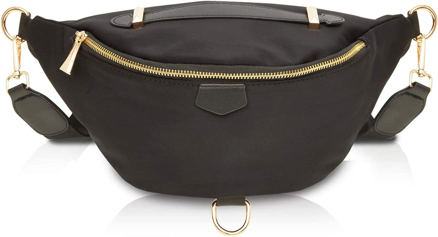 Black Oversized Fanny Pack, Crossbody Bag with Adjustable Belt Straps Fits 42-54 Inch Waist | Amazon (US)