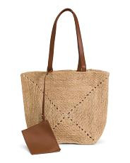 Handmade Raffia Tote With Leather Trim | TJ Maxx