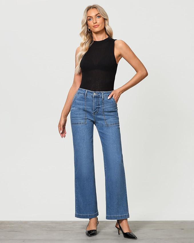 GRAPENT Jeans for Women High Waisted Straight Leg Jeans Stretchy Trendy Wide Leg Denim Pants Jean... | Amazon (US)