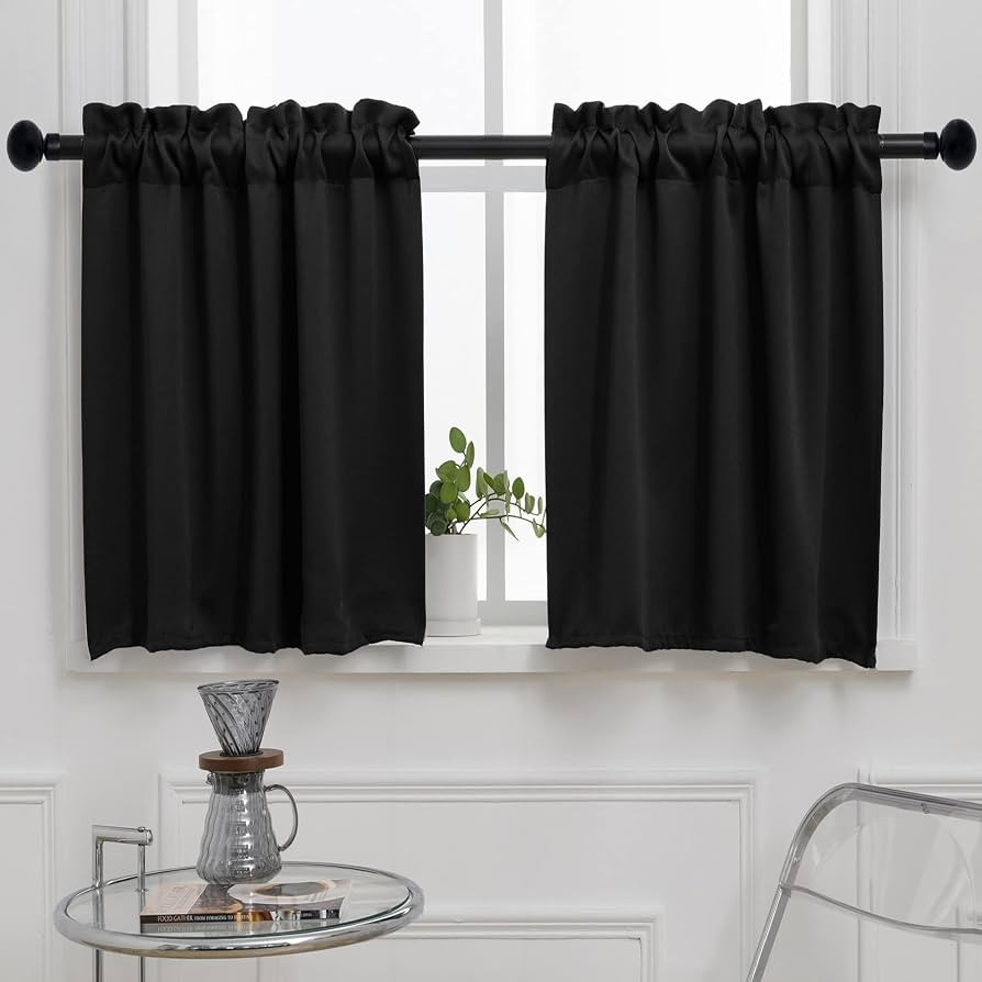 Pickluc Black Cafe Curtain (Half Window Curtain) 36 Inches Length, Rod Pocket Small Kitchen Curta... | Amazon (US)