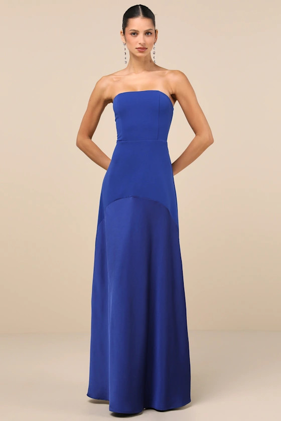Compelling Style Royal Blue Strapless A-Line Maxi Dress | Lulus