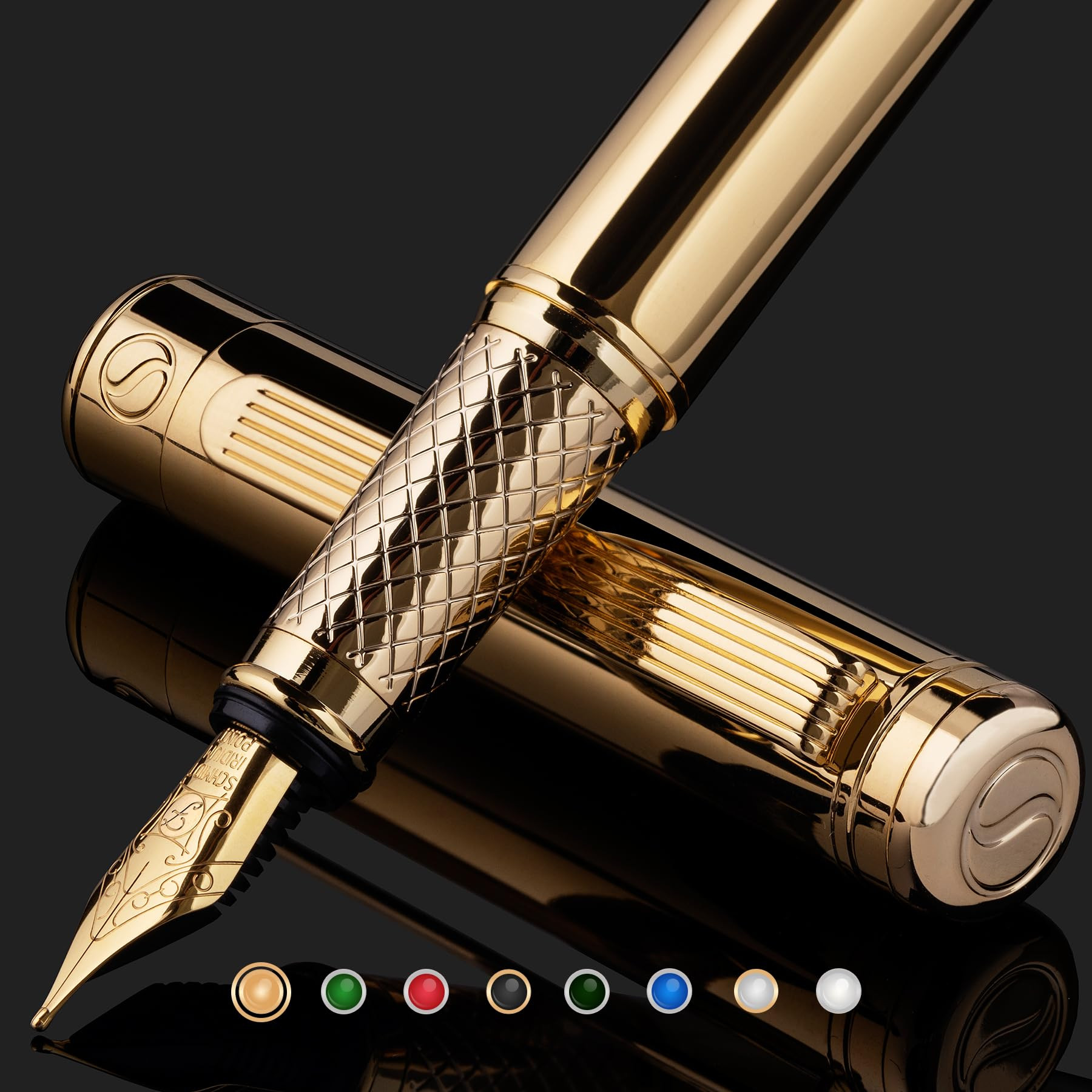 Scriveiner Luxury Fountain Pen - Stunning Gold Pen, Real Gold Plating, Schmidt Gilded Nib (Fine),... | Amazon (UK)