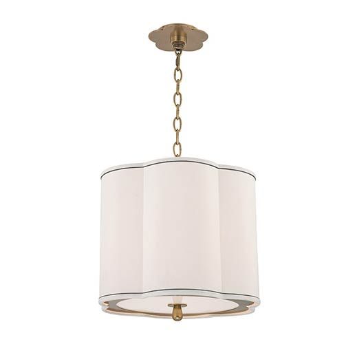 Sweeny Aged Brass Three-Light Pendant with White Shade | Bellacor