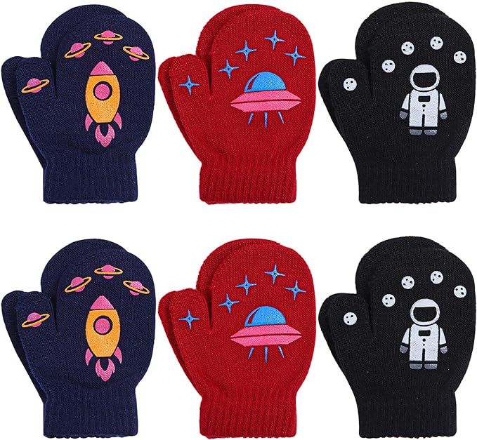 Cooraby 6 Pairs Toddler Magic Stretch Mittens Winter Unisex Baby Knitted Gloves Mittens | Amazon (US)
