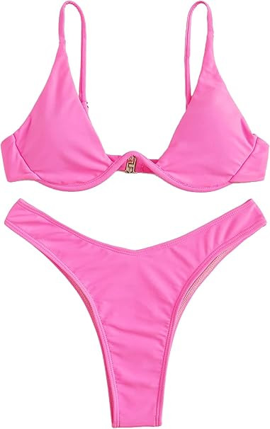 Verdusa Women's Sexy Triangle Bathing Two Pieces Swimsuit Bikini Set | Amazon (US)
