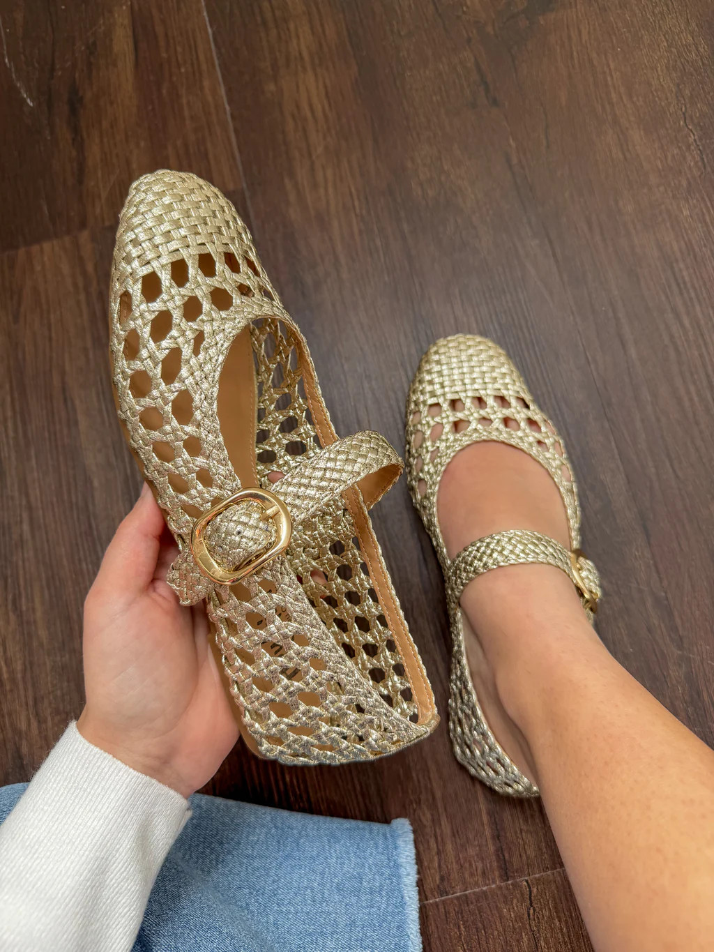 Mixed Feelings Corkys Gold Woven Mary Jane Flats | Jules & James Boutique
