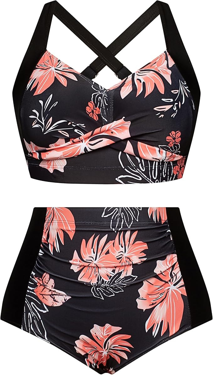 Hanna Nikole Womens High Waisted Bikini Sets Tummy Control Swimsuit Ruched Two Piece Bathing Suit | Amazon (US)