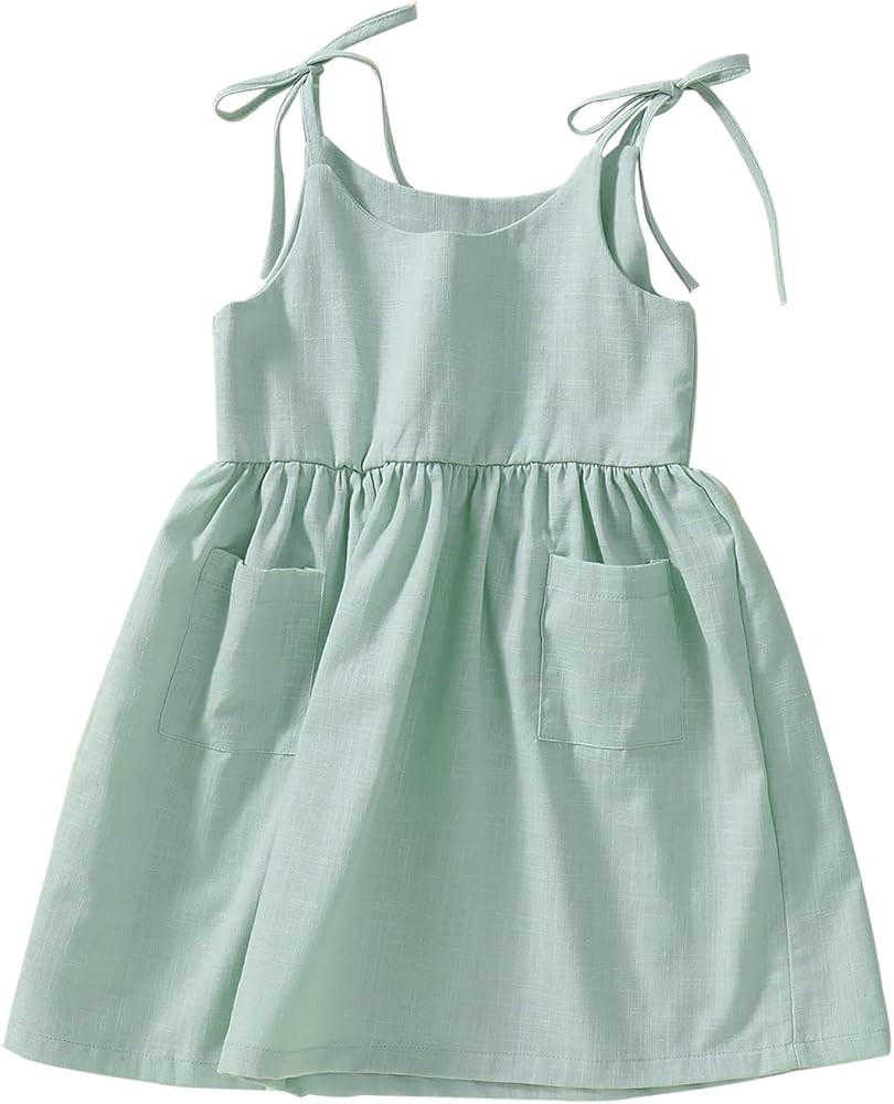 IZYJOY Toddler Baby Girl Summer Cotton Linen White Dresses Bow Straps Sleeveless with Pockets Lit... | Amazon (US)