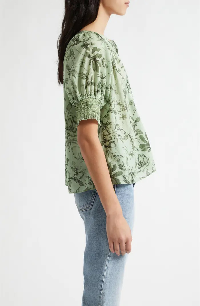 Thalia Floral Cotton Puff Sleeve Top | Nordstrom