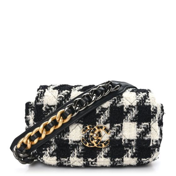Tweed Quilted Chanel 19 Waist Bag Black Ecru White | FASHIONPHILE (US)