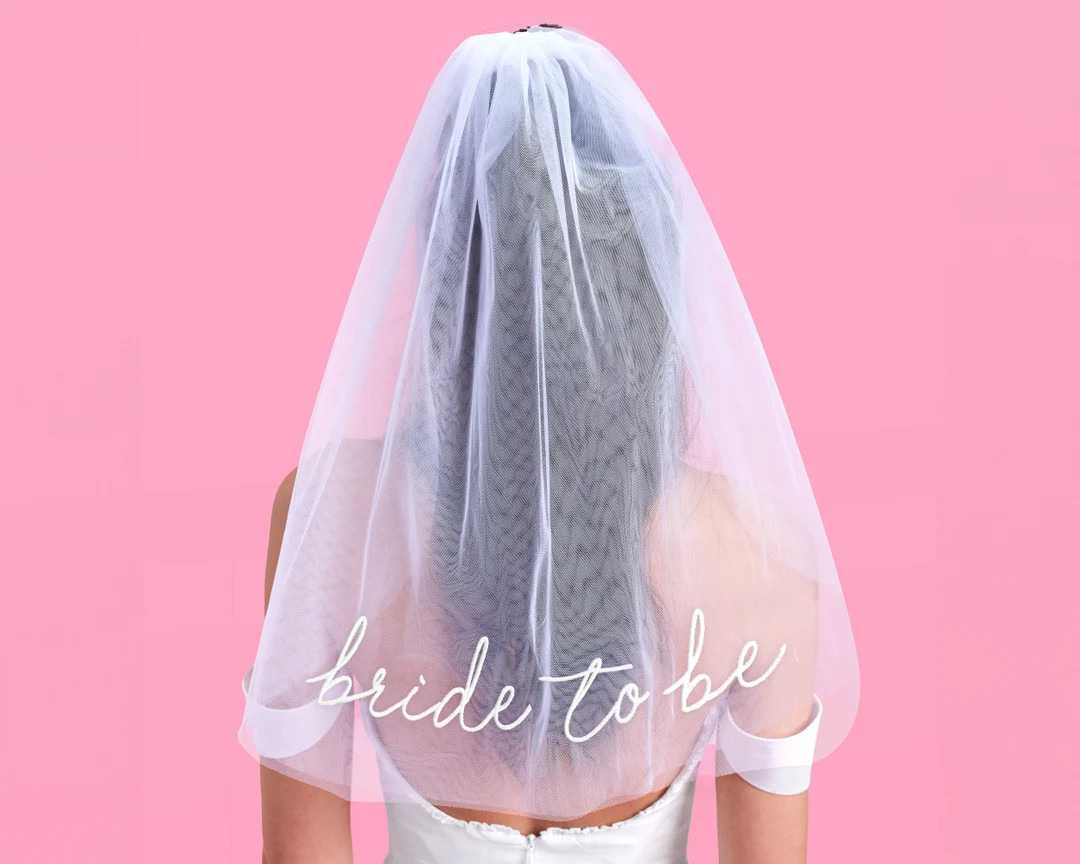 Xo, Fetti Bachelorette Bride to Be Embroidered Veil | Bach Party Accessory, Engaged Headband Deco... | Etsy (US)