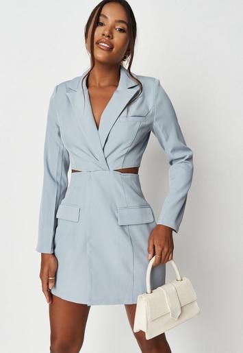 Missguided - Light Blue Twist Front Cut Out Blazer Mini Dress | Missguided (US & CA)