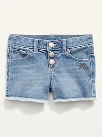 Rainbow-Stitch Snap-Fly Cut-Off Jean Shorts for Toddler Girls | Old Navy (US)