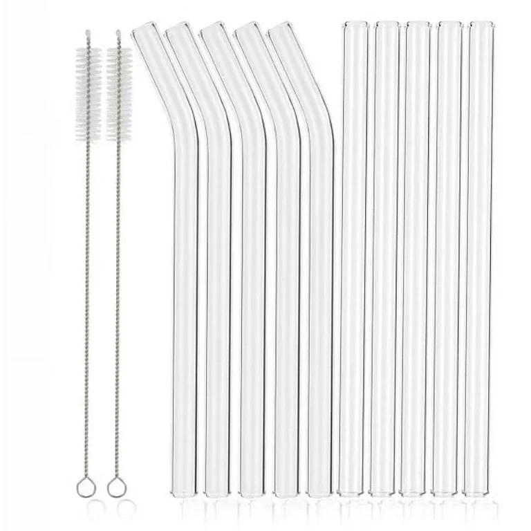 PMSSYPL12 Reusable Transparent Curved Glass Straws, 10 Mixed Straws+2 Straw Cleaning Brushes, 7 I... | Walmart (US)