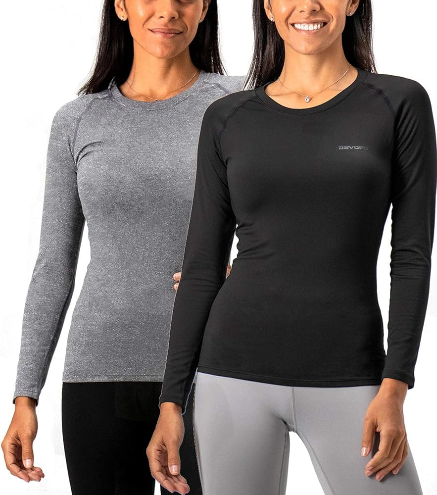 DEVOPS Women's 2 Pack Thermal Long Sleeve Shirts Compression Baselayer Tops | Amazon (US)