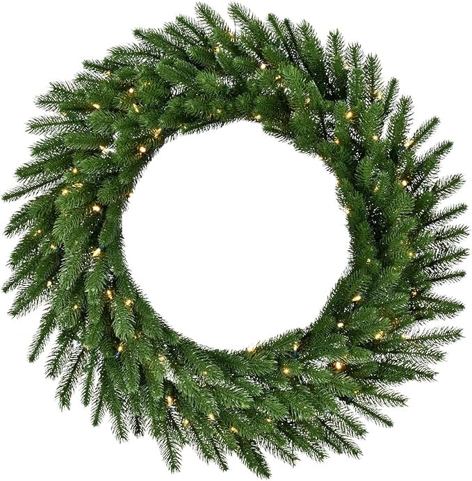 Fraser Hill Farm 36-in. Green Fir Wreath Warm White LED Lights | Battery Operated | Festive Chris... | Amazon (US)