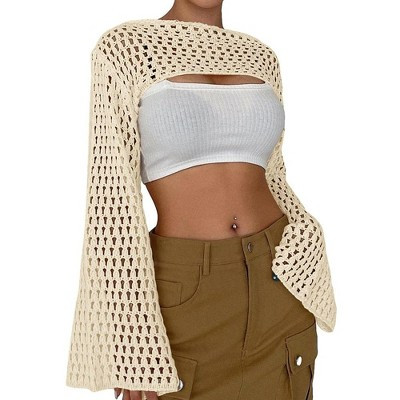 Womens Cropped Sweater Crochet Knit Crop Tops See Through Y2k Knit Sweater Beach Cover Ups | Target