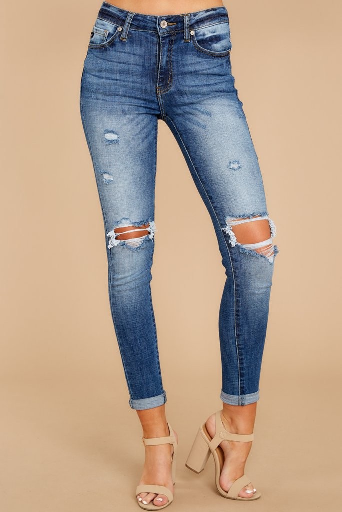 Won't Be Ignored Medium Wash Distressed Skinny Jeans | Red Dress 
