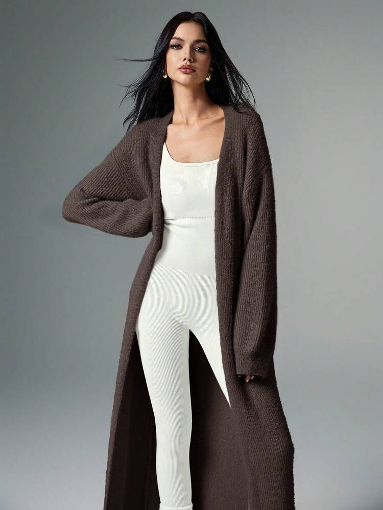 Poéselle Plush Extra Long Cardigan,Women's Solid Color Casual Knit Cardigan,Fall Women Outfits,Winter Women Clothes,Women Sweaters ,Soft And Comfortable Fabric Warm, Simple Fashion, Old Money Style, Suitable For Daily Street, Commuting, Home Wear,Ladies Winter Casual Drop Shoulder Loose Plain Women Cardigans,Casual Daily Wear Long Cardigans Ladiesduster Cardiganlong Sweater Cardigan,Winter Clothes For Women | SHEIN