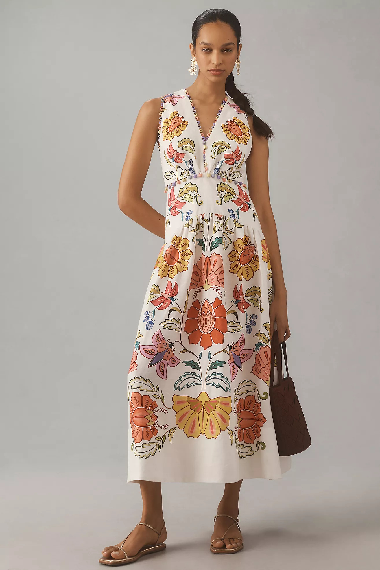 Farm Rio Floral V-Neck Sleeveless Linen Maxi Dress | Anthropologie (US)