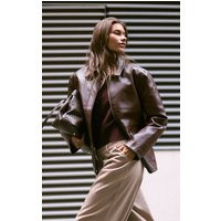 Chocolate Faux Leather Oversized Jacket | PrettyLittleThing US