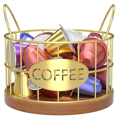 APOIMNA Coffee Pod Holder, Rustic K Cup Holder Organizer for Counter, Coffee Pods Storage Organizer for Coffee Bar Accessories Decor(Gold-02) | Amazon (US)