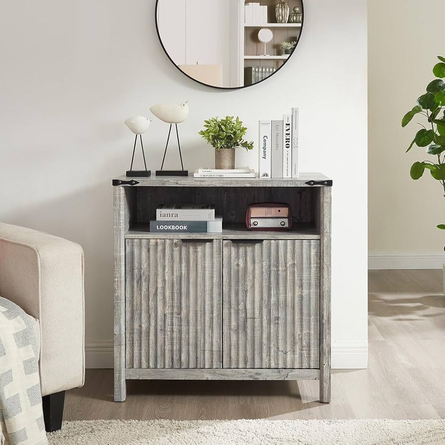 32 Inch Fluted Sideboard Buffet Cabinet with Storage, Modern Farmhouse Accent Credenza with Adjus... | Amazon (US)