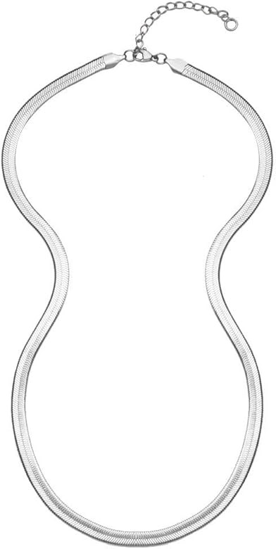 EMATU 18k Real Gold Plated Flat Snake Chain Herringbone Choker Necklace for Women (5MM,14"-22") | Amazon (US)