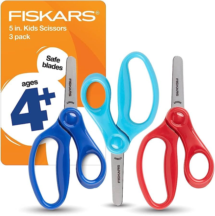 Fiskars Kids Scissors, Scissors for School, Safety Scissors, Blunt Tip Scissors, 5 Inch, 3 Pack, ... | Amazon (US)