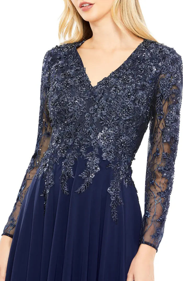 Beaded Bodice Long Sleeve A-Line Gown | Nordstrom