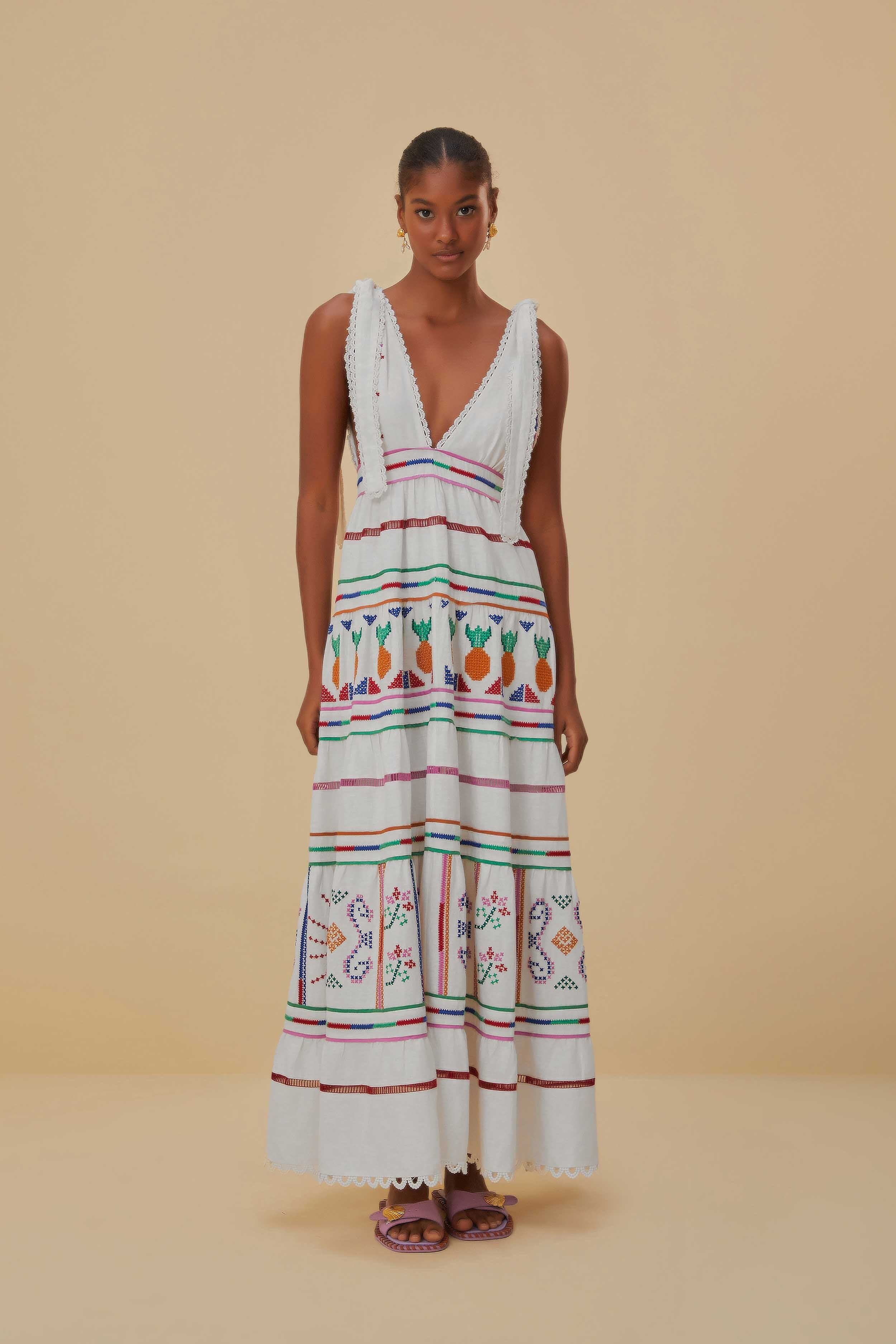 Off-White Embroidered Maxi Dress | FarmRio
