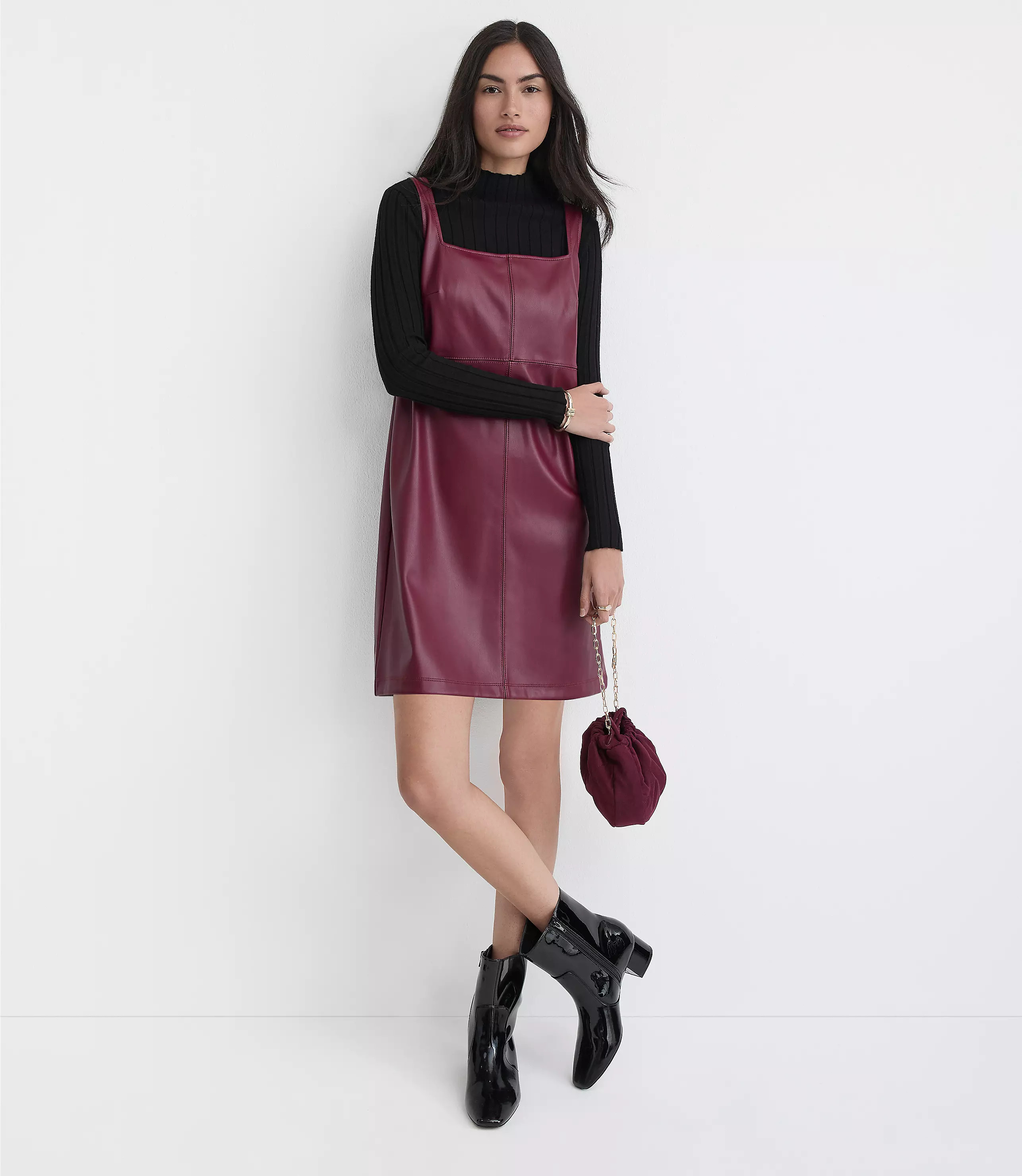 Faux Leather Strappy Mini Dress | LOFT